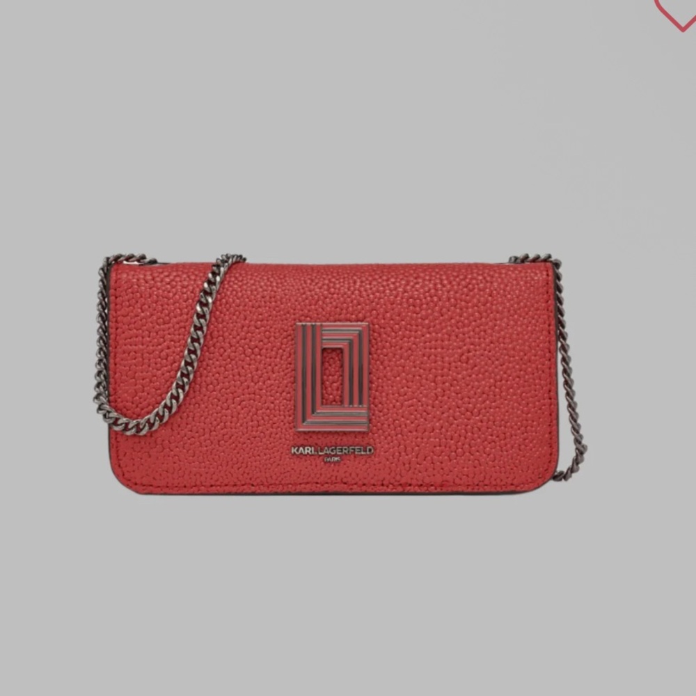 Karl Lagerfeld Textured Red Clutch with Chain